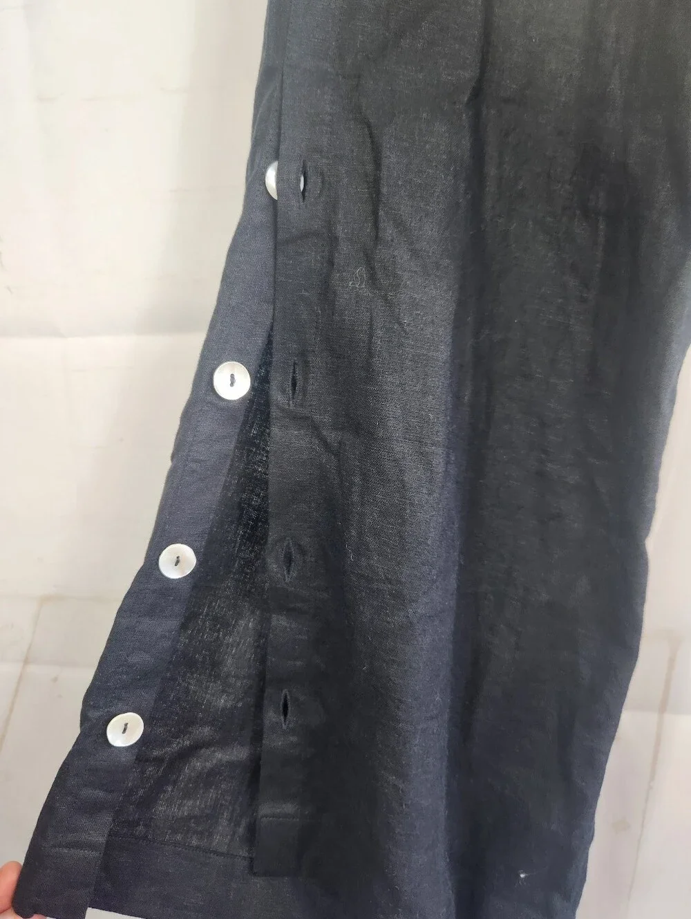 Soft Surroundings Sonoma Black Linen Blend Side Button Wide Leg Pull-On Pants L